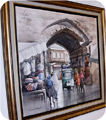 Framed street scene artwork